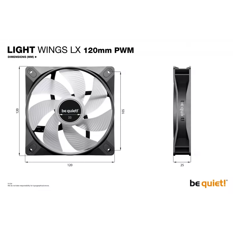 be quiet! LIGHT WINGS LX 120mm PWM datora ventilators 12 cm melns 1 gab.