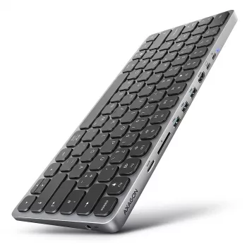 Axagon HMC-KB-GE USB 5Gbps centrmezgls ar tastatūru, HDMI 4K/60Hz, 3x USB-A, SD/mSD, audio, PD 100, vācu izkārtojums