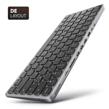 Axagon HMC-KB-GE USB 5Gbps centrmezgls ar tastatūru, HDMI 4K/60Hz, 3x USB-A, SD/mSD, audio, PD 100, vācu izkārtojums