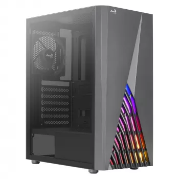 Aerocool DELTABKV1 ATX korpuss RGB priekša pilns sānu logs 12cm ventilators Melns