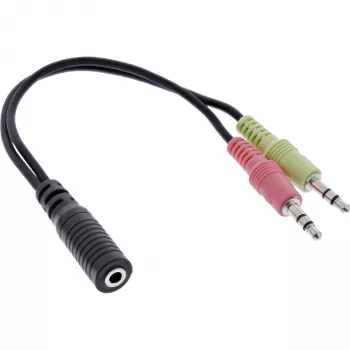 InLine Audio adaptera kabelis austiņām, 2x 3.5mm vīriešu uz 3.5mm sieviešu 4 kontaktu CTIA, 0.15m