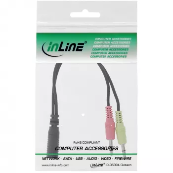 InLine Audio adaptera kabelis austiņām, 2x 3.5mm vīriešu uz 3.5mm sieviešu 4 kontaktu CTIA, 0.15m