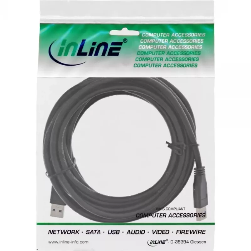 InLine USB 3.2 Gen.1 kabelis A tipa vīrišķais / A tipa vīrišķais, melns, 5m