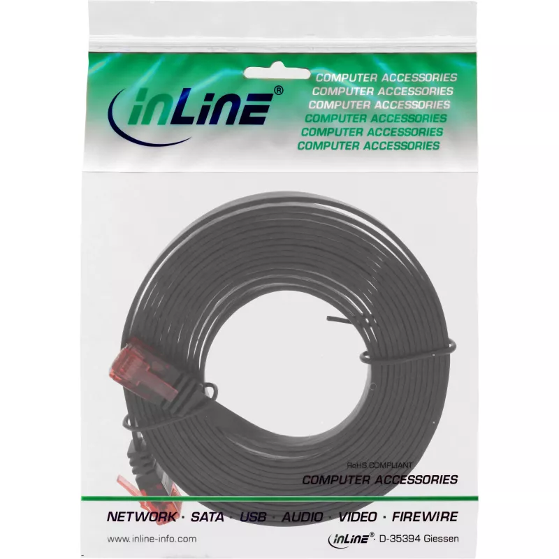 InLine Flat Ultraslim Patch Kabelis U/UTP Cat.6 Gigabit ready melns 1m