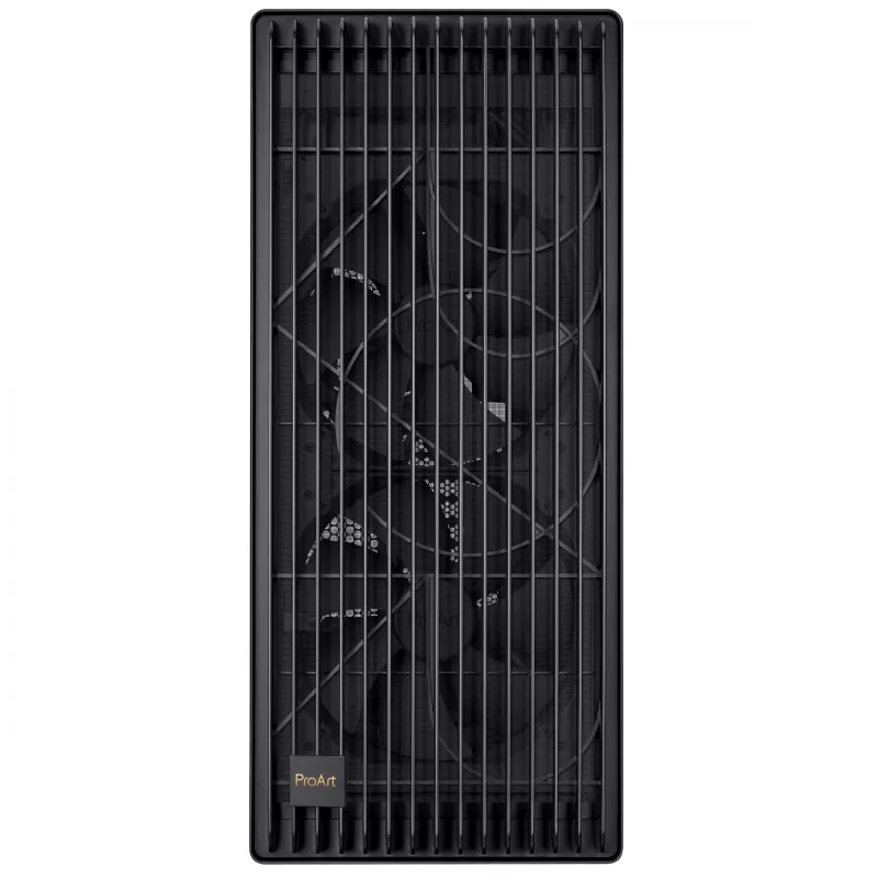 PC korpuss ASUS ProArt PA602 Midi Tower Melns — ATX/EATX atbalsts, rūdīts stikls, 2x200mm priekšējie ventilatori, 360mm augšējais radiators, GPU līdz 450mm