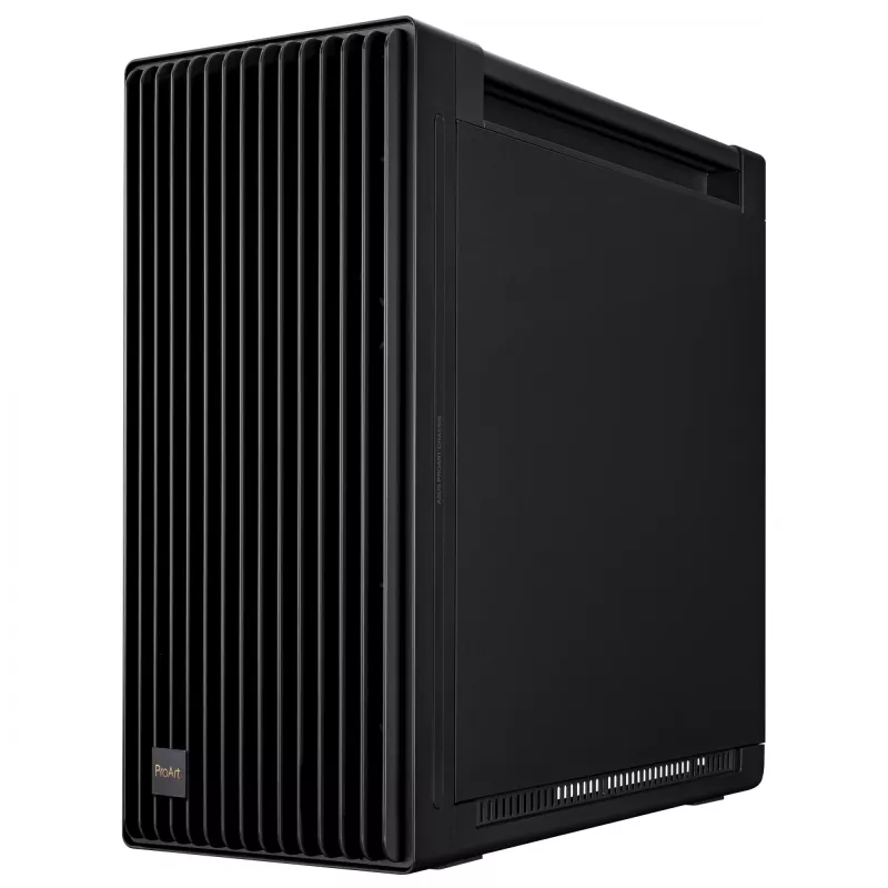 PC korpuss ASUS ProArt PA602 Midi Tower Melns — ATX/EATX atbalsts, rūdīts stikls, 2x200mm priekšējie ventilatori, 360mm augšējais radiators, GPU līdz 450mm