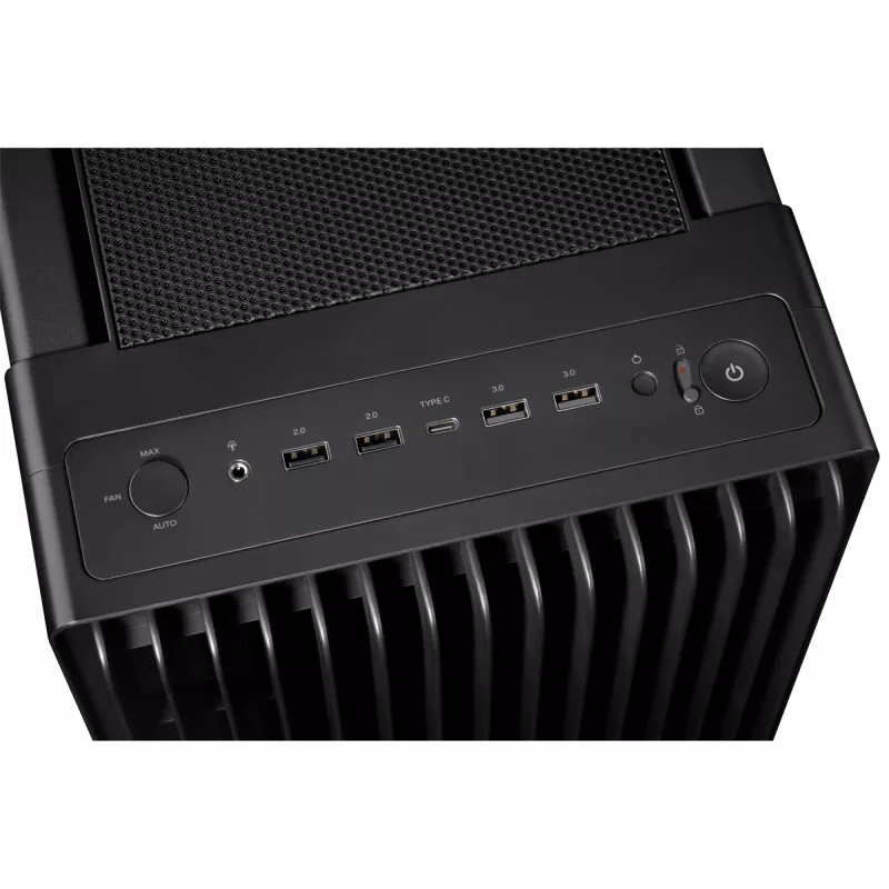 PC korpuss ASUS ProArt PA602 Midi Tower Melns — ATX/EATX atbalsts, rūdīts stikls, 2x200mm priekšējie ventilatori, 360mm augšējais radiators, GPU līdz 450mm