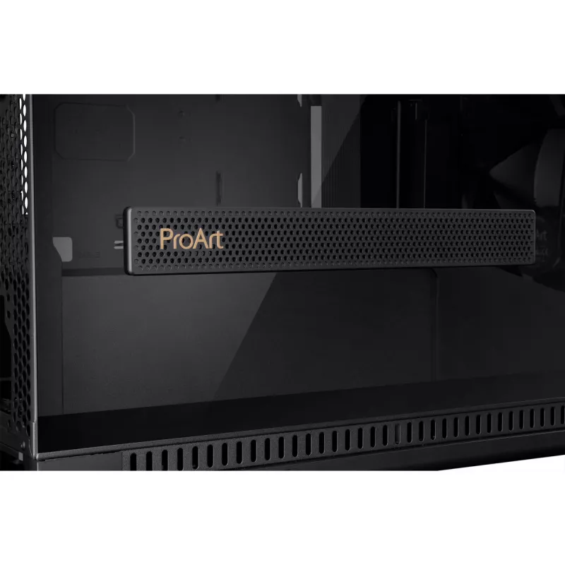 PC korpuss ASUS ProArt PA602 Midi Tower Melns — ATX/EATX atbalsts, rūdīts stikls, 2x200mm priekšējie ventilatori, 360mm augšējais radiators, GPU līdz 450mm