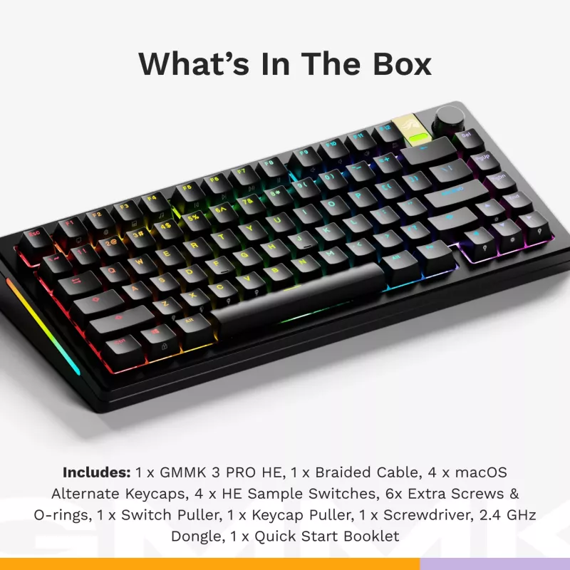 Mehāniskā spēļu tastatūra GLORIOUS GMMK 3 PRO HE 75% Bezvadu RF + Bluetooth, RGB, US QWERTY, Melna