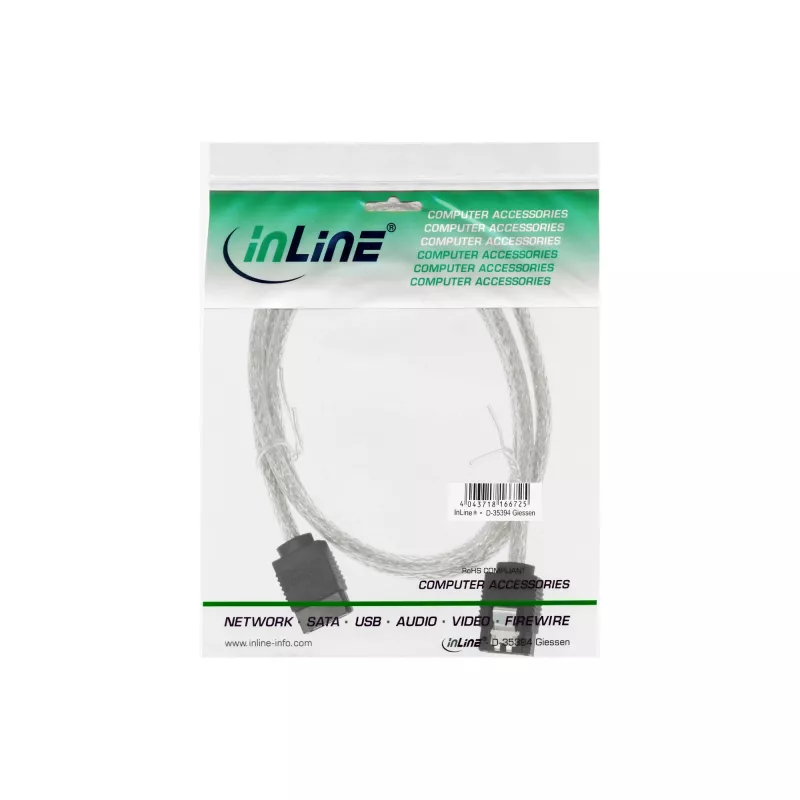 InLine SATA 6Gb/s apaļš kabelis ar fiksatoriem 0.5m