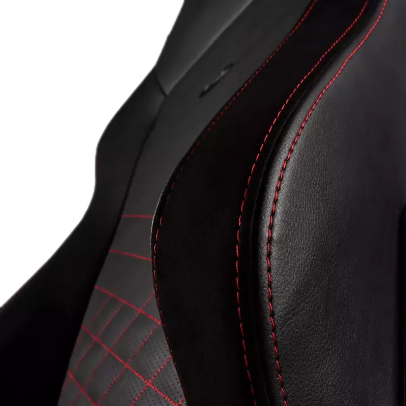 Spēļu krēsls noblechairs Hero PU Āda — Ar gaisa pildījumu sēdeklis, polsterēta atzveltne, melns sēdeklis, 137 cm augstums, 150 kg ietilpība