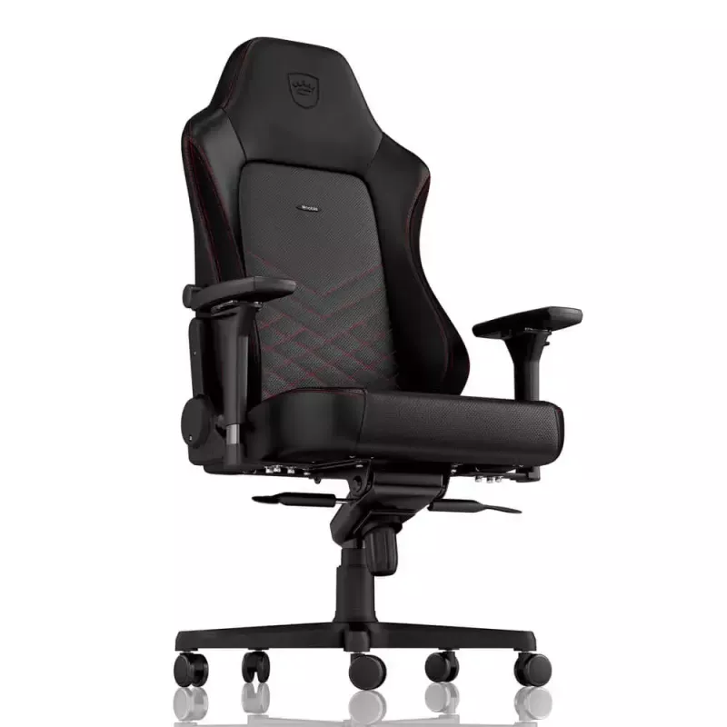 Spēļu krēsls noblechairs Hero PU Āda — Ar gaisa pildījumu sēdeklis, polsterēta atzveltne, melns sēdeklis, 137 cm augstums, 150 kg ietilpība