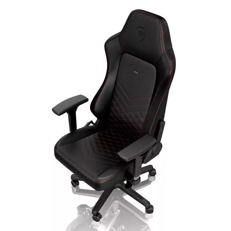 Spēļu krēsls noblechairs Hero PU Āda — Ar gaisa pildījumu sēdeklis, polsterēta atzveltne, melns sēdeklis, 137 cm augstums, 150 kg ietilpība