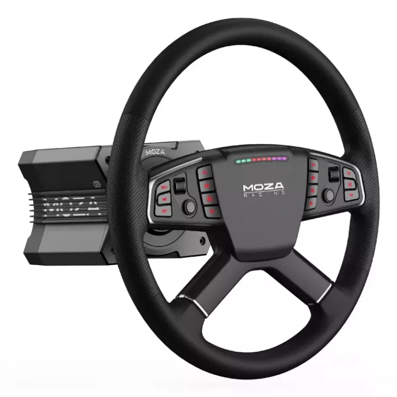 MOZA Racing TSW Truck Wheel stūre, 400mm, PC, vadu un bezvadu, melna, alumīnijs, mikrošķiedras āda, polimērs