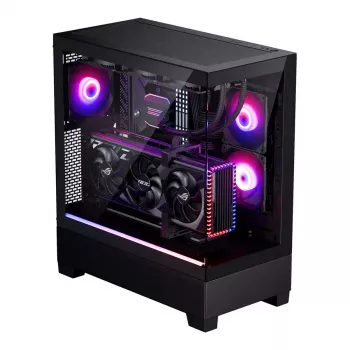 PC korpuss Phanteks XT View Tower Black — Midi-Tower, rūdīts stikls, RGB, atbalsta ATX/EATX/Micro-ATX/Mini-ITX, GPU līdz 41,5 cm, CPU dzesētājs 184 mm