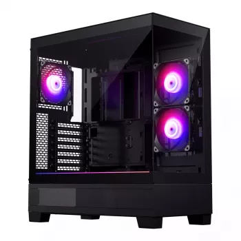 PC korpuss Phanteks XT View Tower Black — Midi-Tower, rūdīts stikls, RGB, atbalsta ATX/EATX/Micro-ATX/Mini-ITX, GPU līdz 41,5 cm, CPU dzesētājs 184 mm