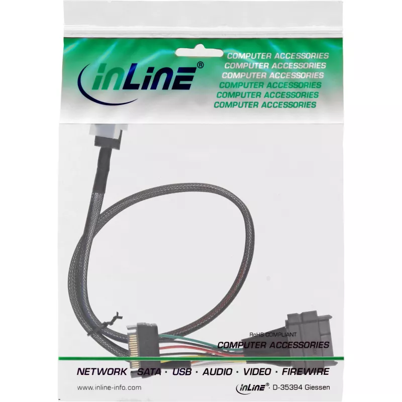 InLine U.2 savienojuma kabelis, SSD ar U.2 (SFF-8639) uz SFF-8643 + barošana, 0,5m