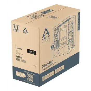 ARCTIC Xtender VG (Melns) Premium E-ATX datora korpuss ar vertikālu GPU montāžu