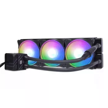 Alphacool 13074 šķidruma dzesētājs — 120 mm ventilators, 3 ventilatori, 2500 RPM, 40 cm caurules, vara radiators, daudzkrāsu LED, melns
