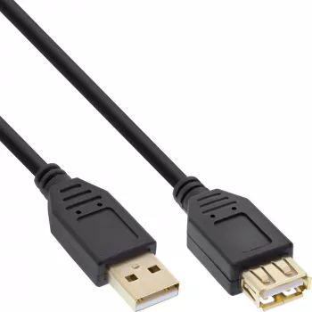 InLine USB 2.0 pagarinātājkabelis, A tipa tēviņš/mātīte, apzeltīti kontakti, melns, 5 m