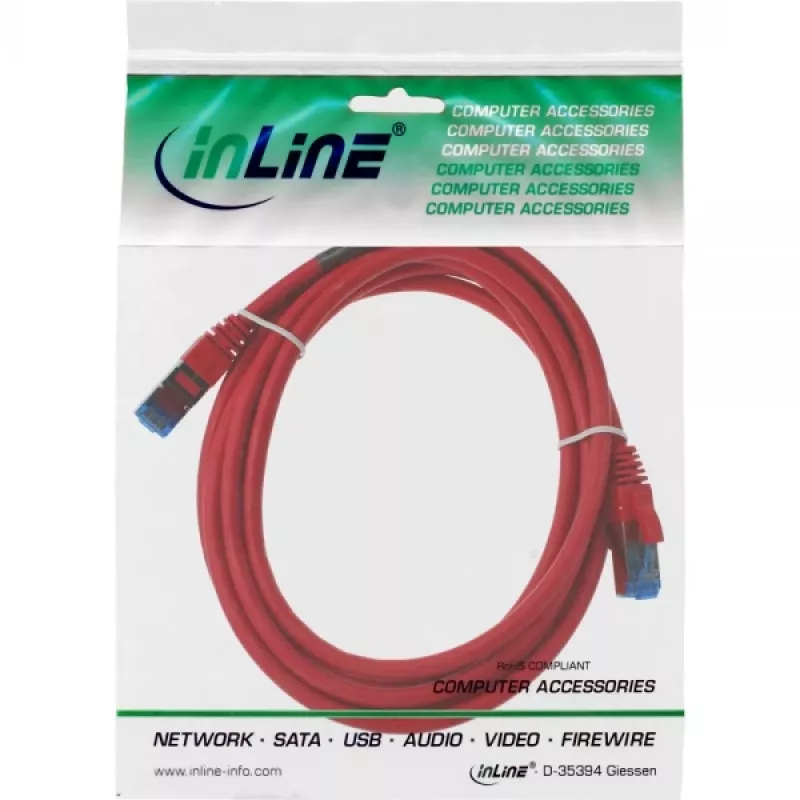 InLine Patch Kabelis S/FTP PiMF Cat.6A bezhalogēns 500MHz sarkans 5m