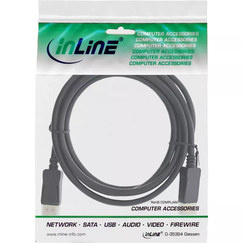 InLine DisplayPort 1.4 kabelis, 8K4K, melns, zeltīti kontakti, 3m