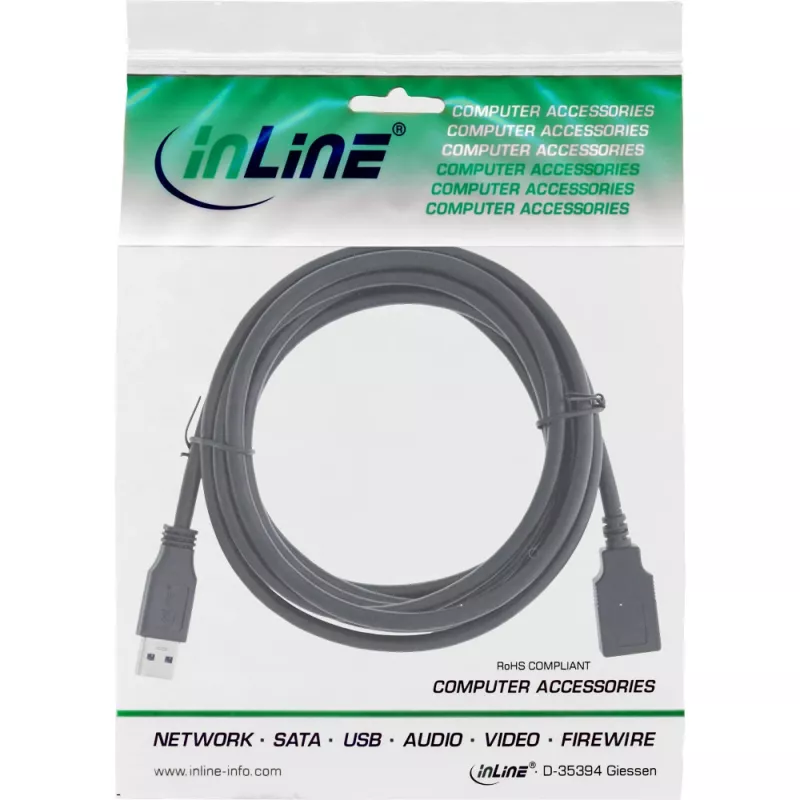InLine USB 3.2 Gen.1 kabelis, A tipa tēviņš / B tipa mātīte, melns, 2m