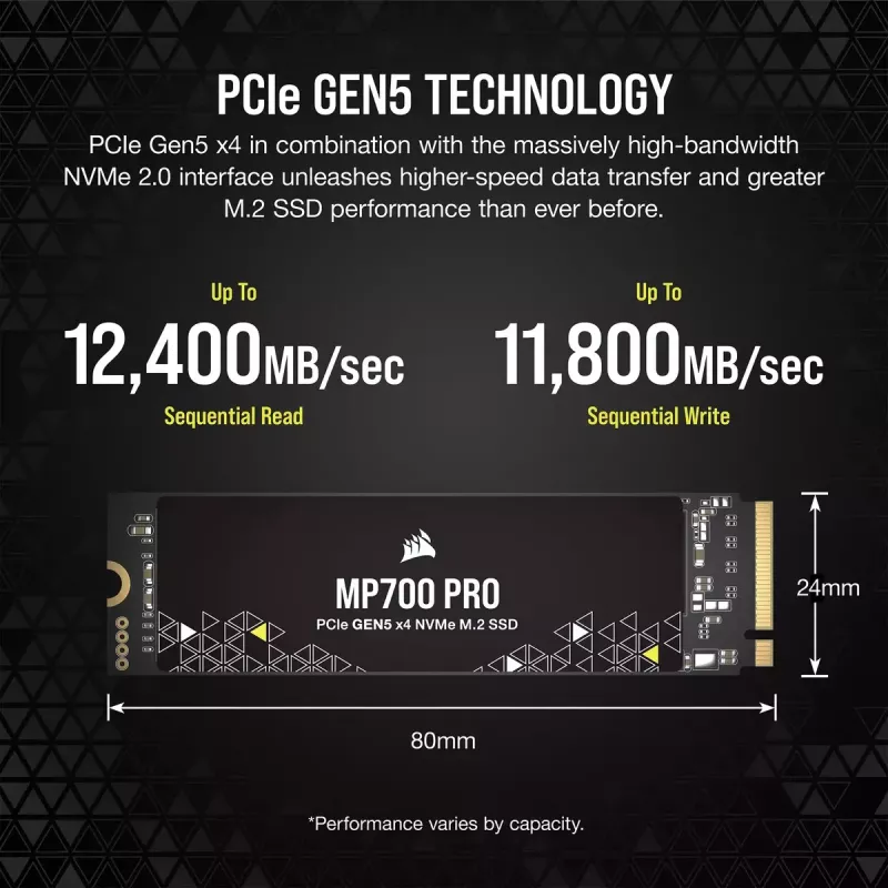 Corsair MP700 PRO M.2 4 TB PCIe 5.0 NVMe SSD 12400 MB/s lasīšana 11800 MB/s rakstīšana