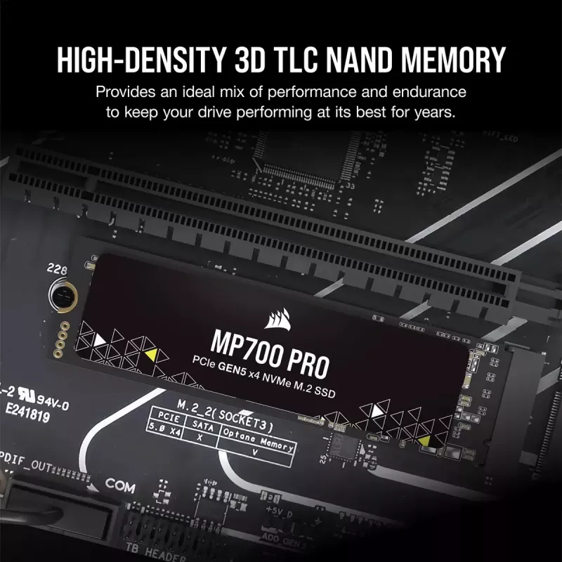 Corsair MP700 PRO M.2 4 TB PCIe 5.0 NVMe SSD 12400 MB/s lasīšana 11800 MB/s rakstīšana