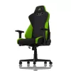 Spēļu krēsls Nitro Concepts S300 — auduma sēdeklis, regulējams augstums 128–140 cm, atzveltnes platums 56 cm, melns/zaļš