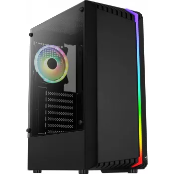 Aerocool Bionic V2 (PGS Bionic-G-BK-v2) Midi Tower datora korpuss, ATX, RGB, rūdīts stikls, melns