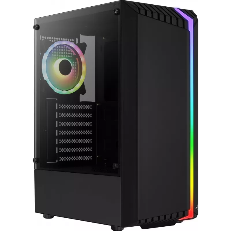 Aerocool Bionic V2 (PGS Bionic-G-BK-v2) Midi Tower datora korpuss, ATX, RGB, rūdīts stikls, melns