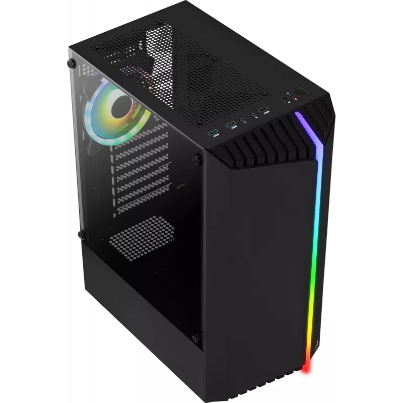 Aerocool Bionic V2 (PGS Bionic-G-BK-v2) Midi Tower datora korpuss, ATX, RGB, rūdīts stikls, melns