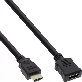 InLine HDMI kabelis, High Speed HDMI, M/F, melns, apzeltīti kontakti, 2m