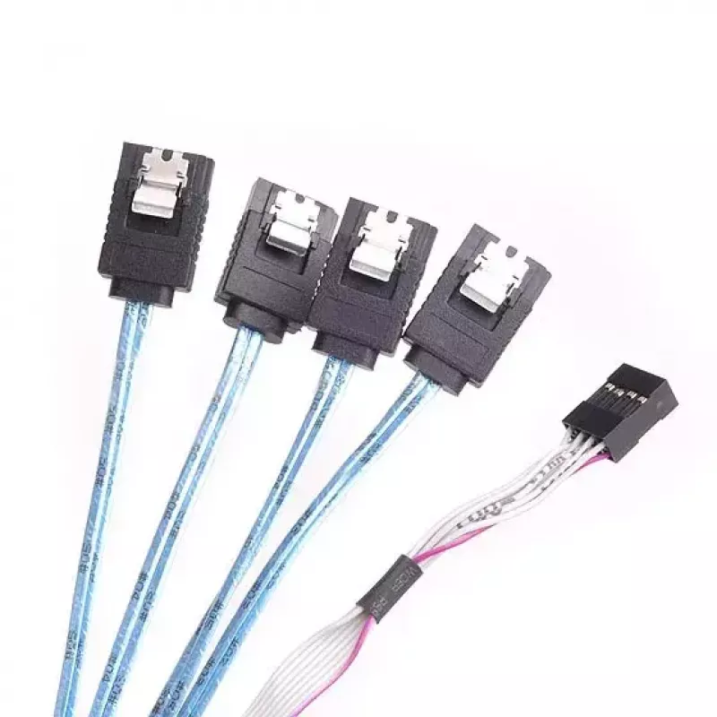 SilverStone SST-CPS05 Mini-SAS HD (SFF-8643) uz SATA 7 kontaktu kabelis ar sideband signāliem, 4 joslu, SAS 12 Gbit/s, 0,5 m, melns