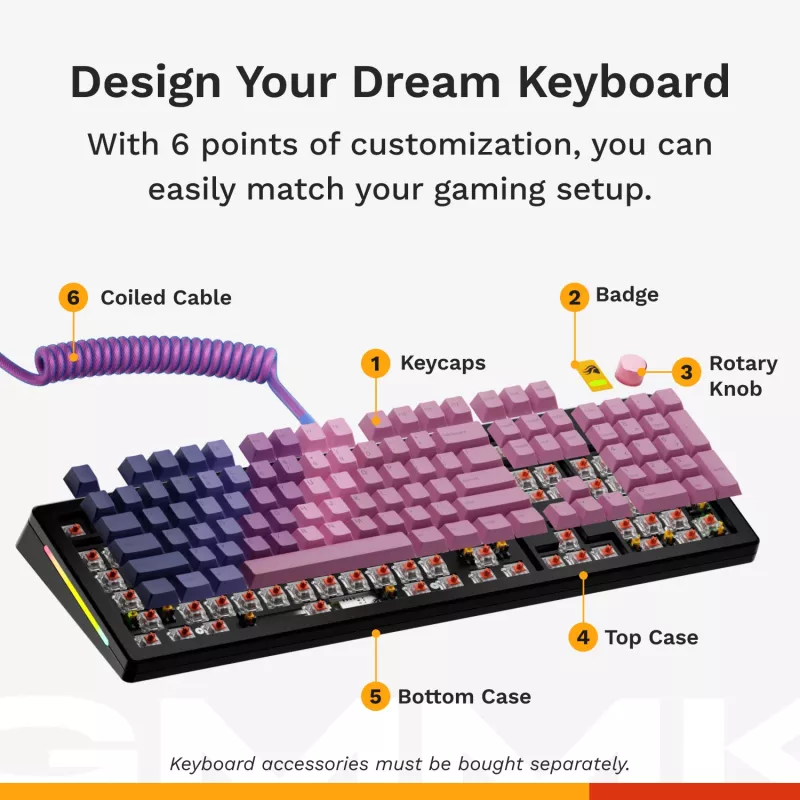 Mehāniskā pilnizmēra (100%) vadu tastatūra GLORIOUS GMMK 3 — USB, QWERTY, RGB, Melna (US izkārtojums)