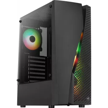 Aerocool WAVEBKV3 ATX PC korpuss ar rūdītu stiklu un 4 RGB ventilatoriem, melns