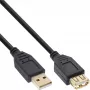 InLine USB 2.0 pagarinājuma kabelis A tipa tēviņš/mātīte, apzeltīti kontakti, melns, 1 m