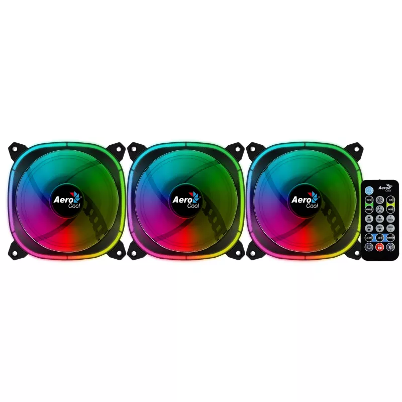 Aerocool ASTRO12PRO komplekts 3 ventilatori PC 12cm LED RGB pretvibrācijas tālvadības pults