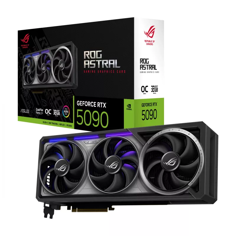 Grafikas karte ASUS GeForce RTX 5090 — 32 GB GDDR7, 512-bit, PCIe 5.0, 4 ventilatori, 357.6×149.3×76 mm