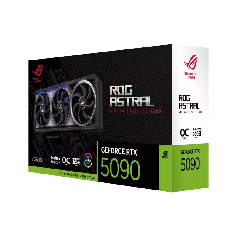 Grafikas karte ASUS GeForce RTX 5090 — 32 GB GDDR7, 512-bit, PCIe 5.0, 4 ventilatori, 357.6×149.3×76 mm