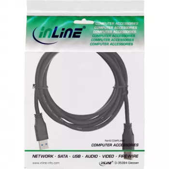 InLine USB 3.2 Gen.1 kabelis Type A vīriešu / A vīriešu, melns, 2m