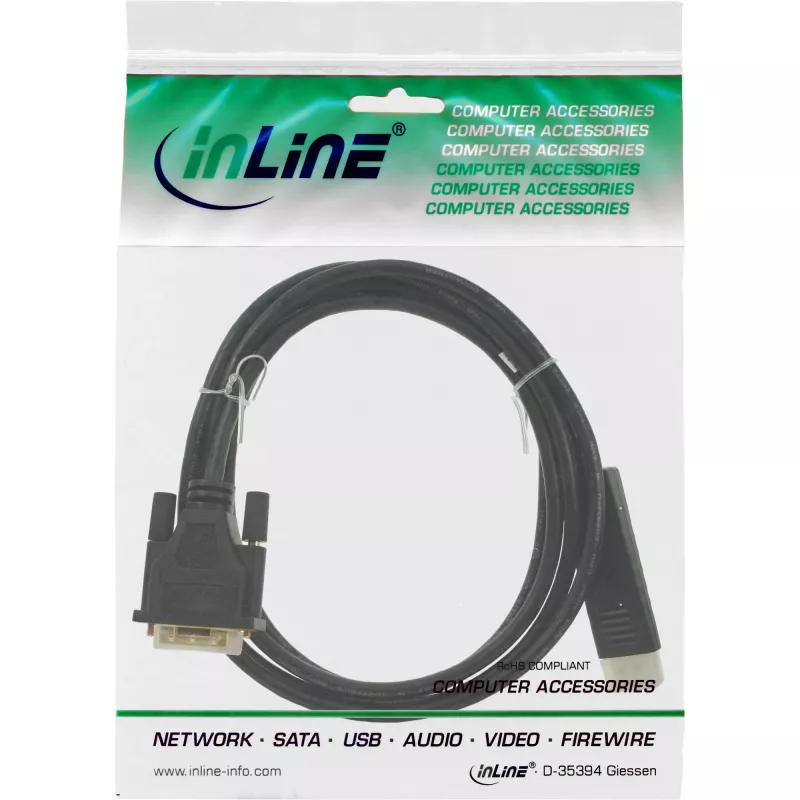 InLine DisplayPort–DVI-D pārveidotāja kabelis, melns, 2 m