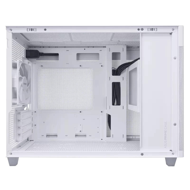 PC korpuss ASUS AP201 PRIME CASE TG WHITE Mini Tower — micro ATX, rūdīts stikls, 3×3.5 collu sloti, 1×2.5 collu slots, USB-A×2, USB-C×1