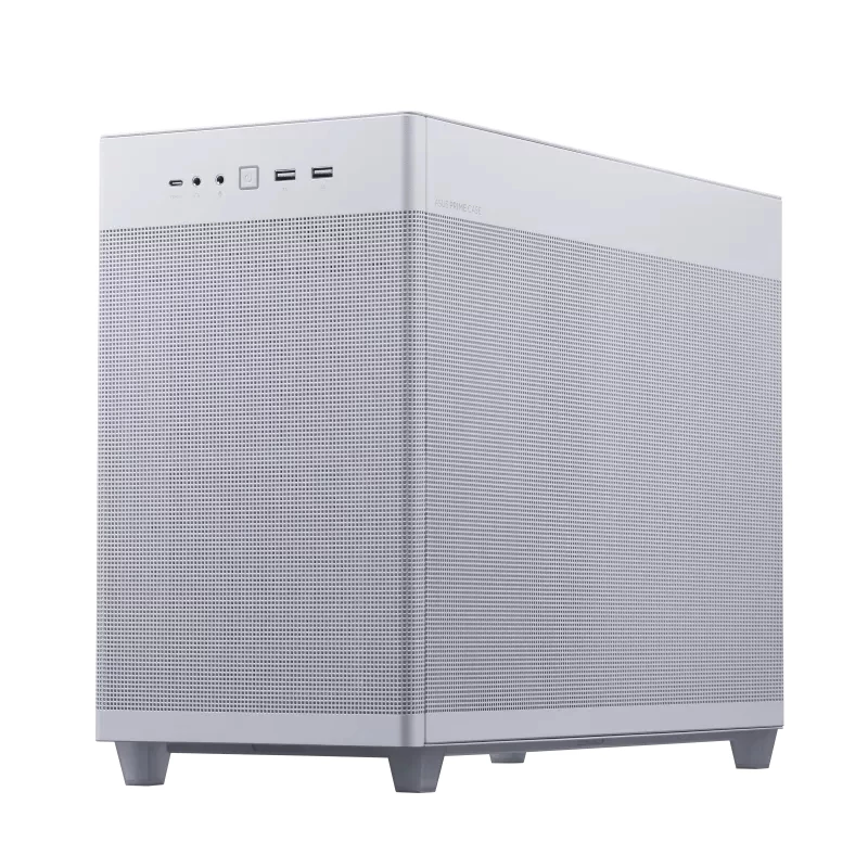 PC korpuss ASUS AP201 PRIME CASE TG WHITE Mini Tower — micro ATX, rūdīts stikls, 3×3.5 collu sloti, 1×2.5 collu slots, USB-A×2, USB-C×1