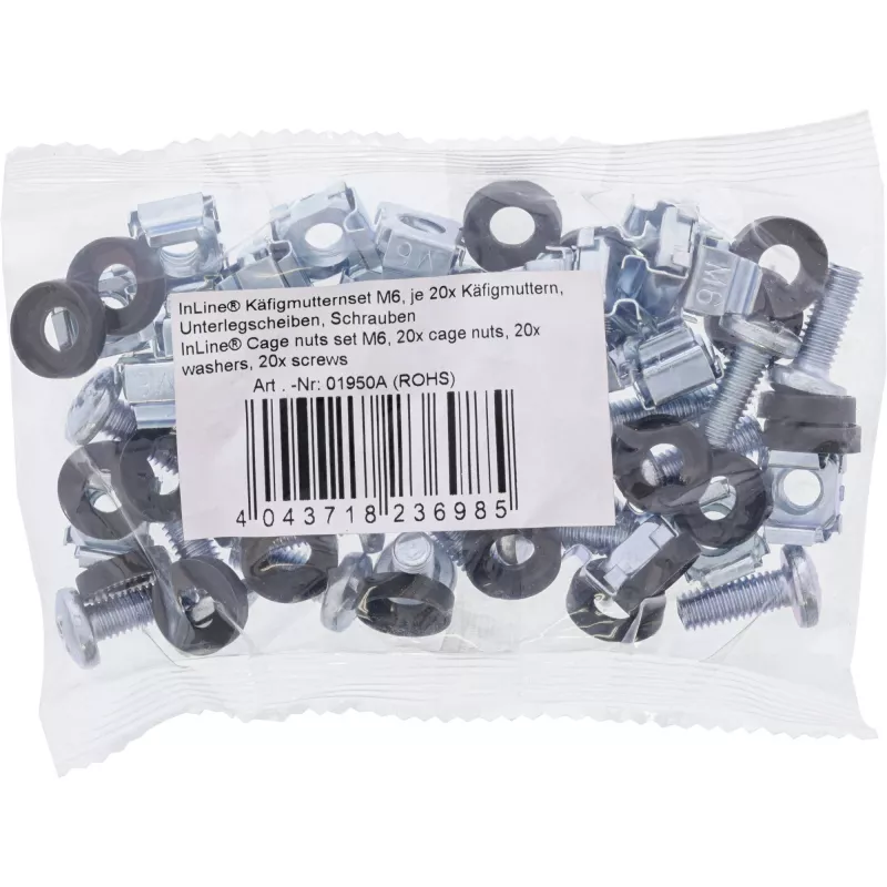 InLine Cage Nut Set M6 20 Cage Uzgriežņi + 20 Paplāksnes + 20 Skrūves