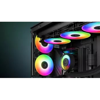 Arctic Freezer P12 Pro A‑RGB 120 mm PWM korpusa ventilatori 3‑iepakojumā — 131 m³/h, Fluid Dynamic Bearing, Melns/Balts