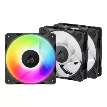 Arctic Freezer P12 Pro A‑RGB 120 mm PWM korpusa ventilatori 3‑iepakojumā — 131 m³/h, Fluid Dynamic Bearing, Melns/Balts