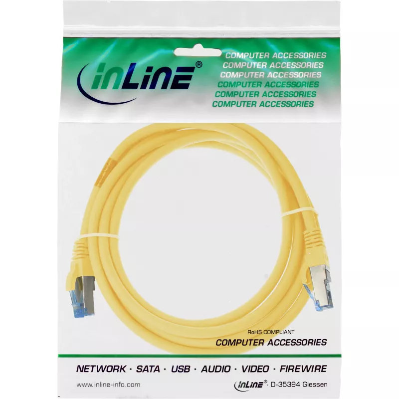 InLine Patch Kabelis S/FTP PiMF Cat.6A bezhalogēns 500MHz dzeltens 3m