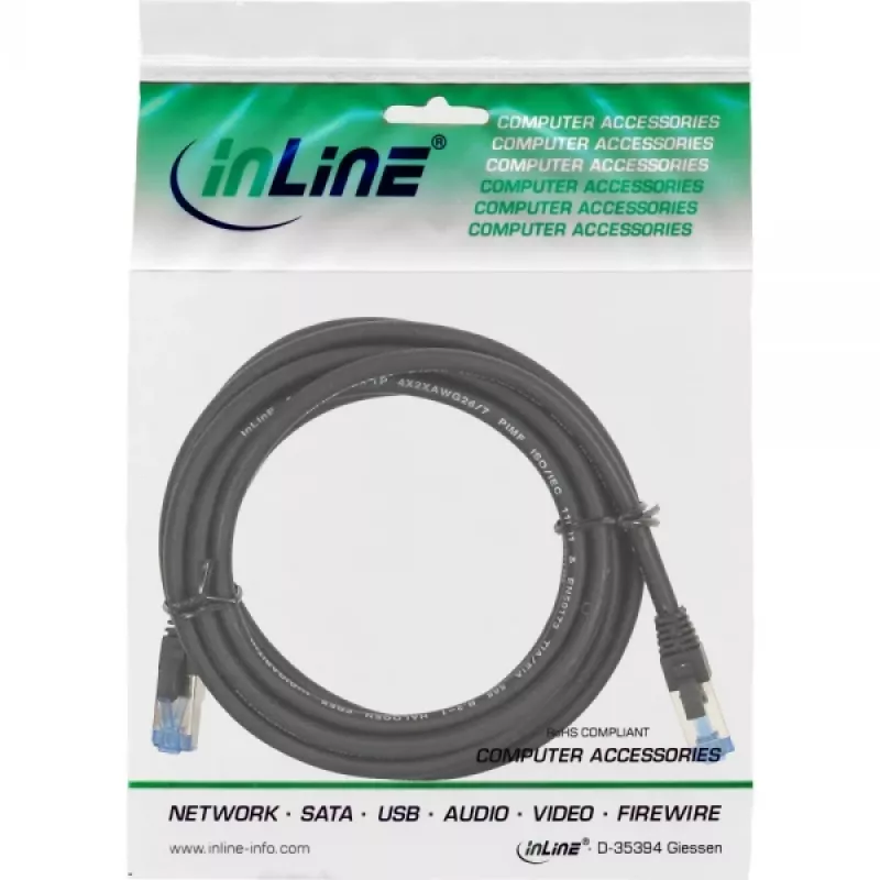 InLine Patch Kabelis S/FTP PiMF Cat.6A bezhalogēns 500MHz melns 0.5m